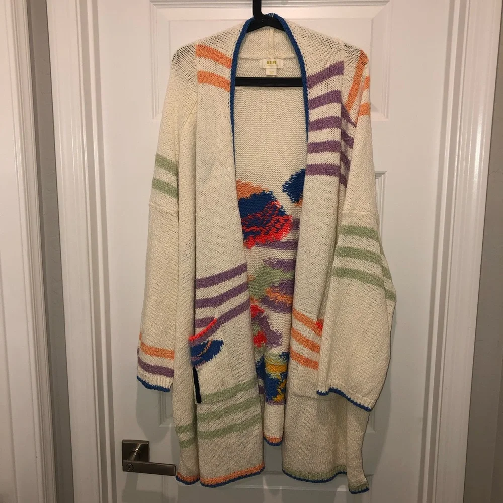 Maeve x Anthropologie Umbrella Beach Chunky Coastal Cardigan Sweater 1X-2X - Picture 6 of 8